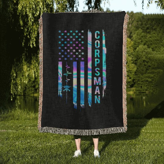 Awesome US Flag Heart Corpsman Woven Blankets