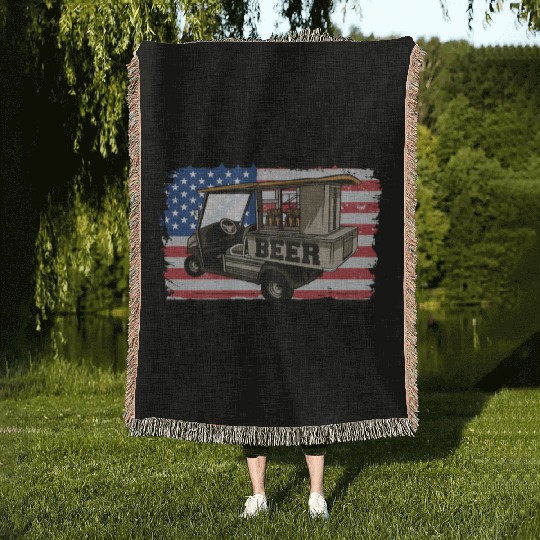 Easily Distracted By The Beer Cart Funny Golfing Woven Blankets