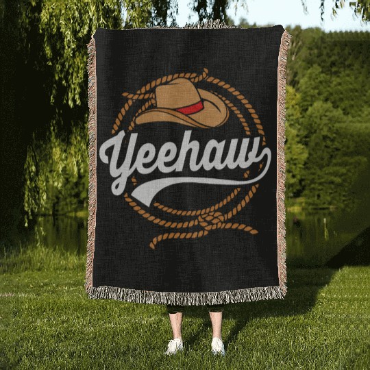 Yeehaw Cowboy Western For Men Bull Riding Rodeo Woven Blankets