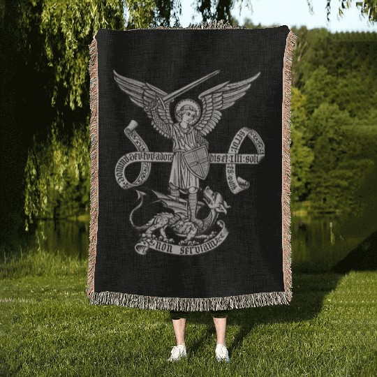 Saint St Michael Catholic Archangel Angel Defender Woven Blankets