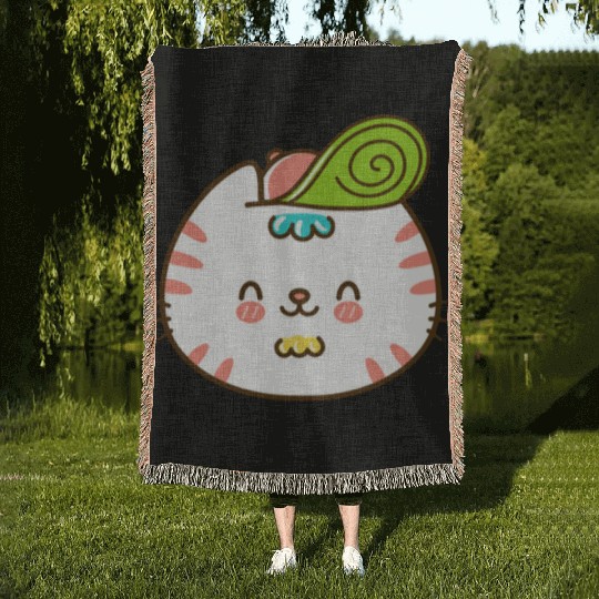 Kawaii Cat Head Smiling Woven Blankets