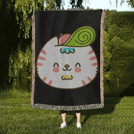 Kawaii Cat Head Smiling Woven Blankets