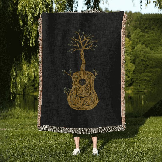 Guitar Tree of Life Nature Guitarist Gift Woven Blankets