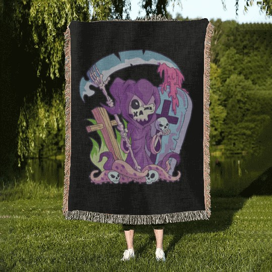 Kawaii Death Grim Reaper Pastel Goth Creepy Occult Woven Blankets