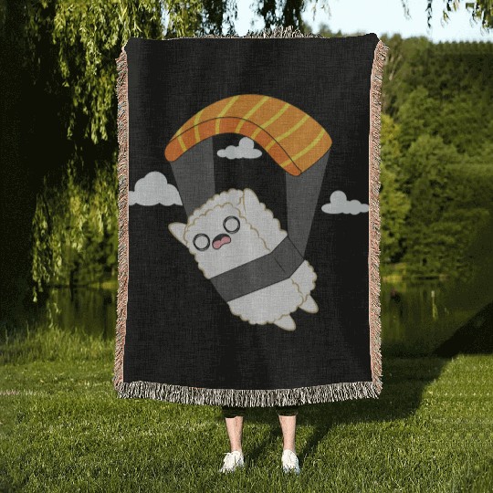 Sushi Nigiri Parachute Extreme Sport Kawaii Anime Woven Blankets