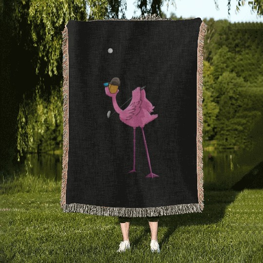 Flamingo Golf Golfing Woven Blankets