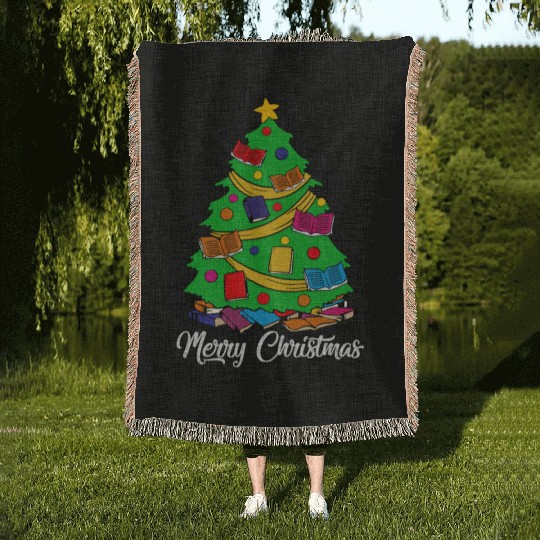 Merry Christmas Tree Love Reading Books Librarian Woven Blankets