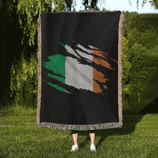 Ireland Ripped Flag Woven Blankets