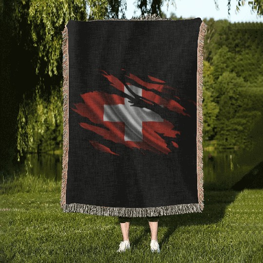 Switzerland Ripped Flag Woven Blankets