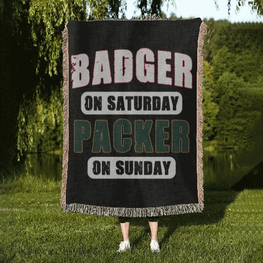 Badge on Saturday Packer on Sunday Green Bay Woven Blankets