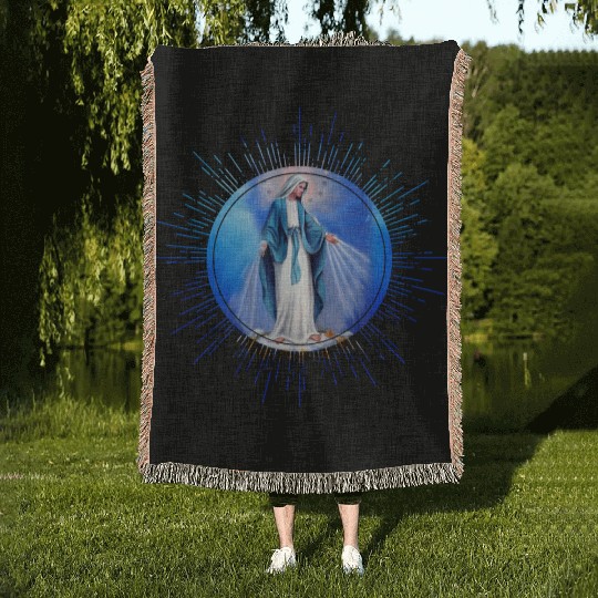 Virgin mary madonna maria ave maria catholic bibel Woven Blankets