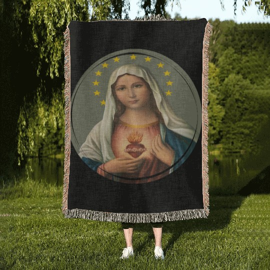 Virgin mary madonna maria ave maria catholic bibel Woven Blankets