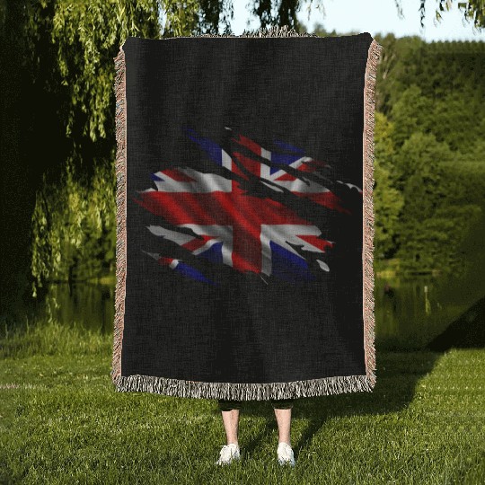 United Kingdom Ripped Flag Woven Blankets