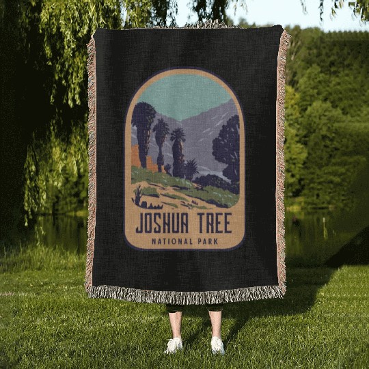 Joshua tree national park retro design Woven Blankets
