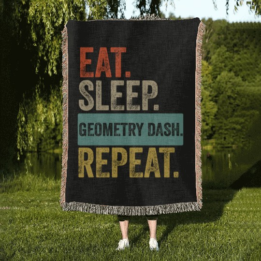 Eat sleep geometry dash repeat retro vintage Woven Blankets