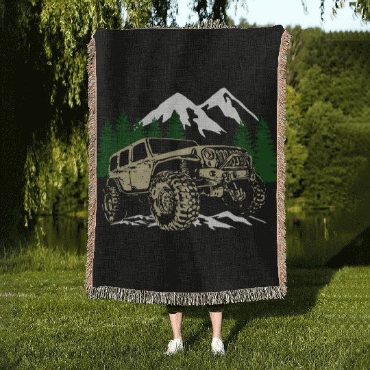 Mountain Jeep 4x4 Offroad Woven Blankets