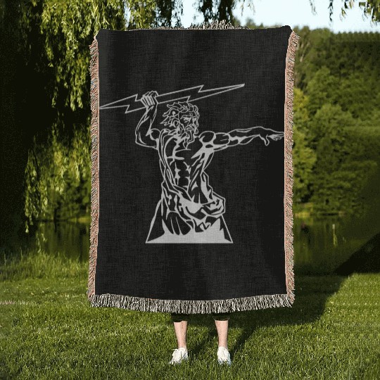 Greek mythology Zeus lightning bolt silhouette Woven Blankets