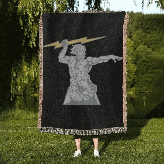 Greek mythology Zeus lightning bolt silhouette Woven Blankets