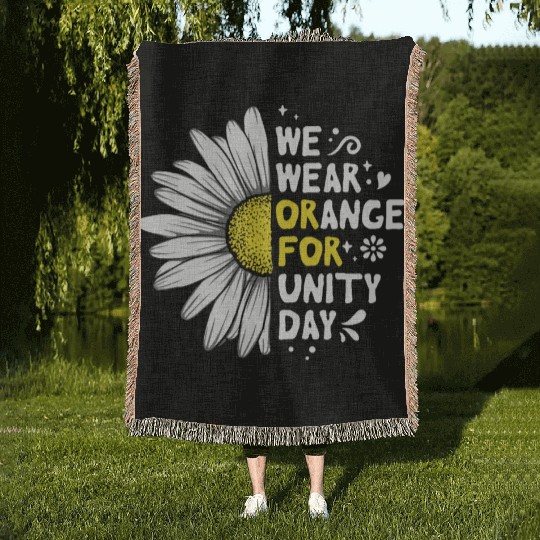 We Wear Orange For Unity Day Flower Orange Woven Blankets