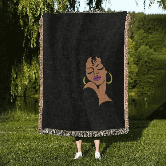 Black Queen Lady Curly Natural African American Woven Blankets