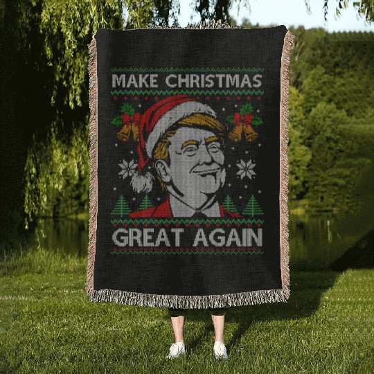 Make Christmas Great Again Funny Trump Ugly Xmas Woven Blankets