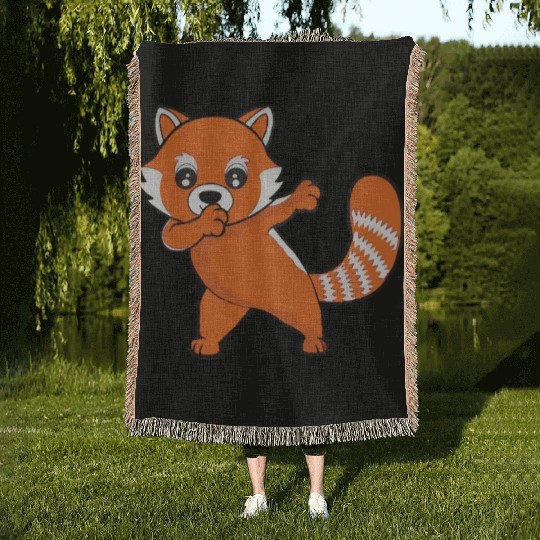 Dabbing Red Panda Cherry Blossoms Bamboo Woven Blankets
