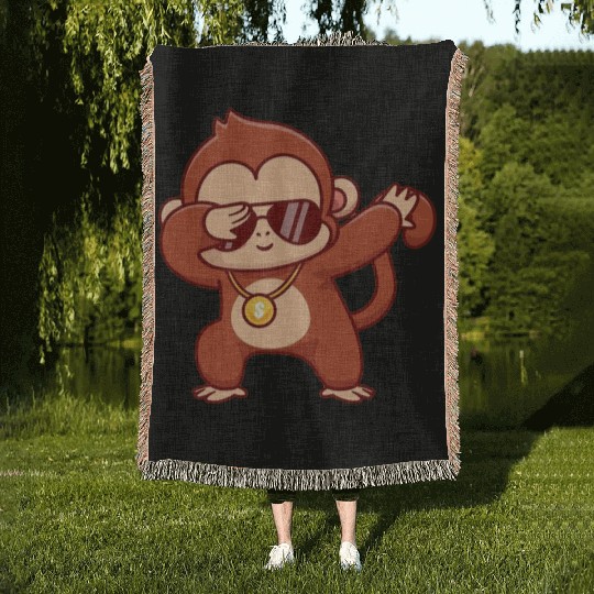 Cool monkey dabbing Woven Blankets
