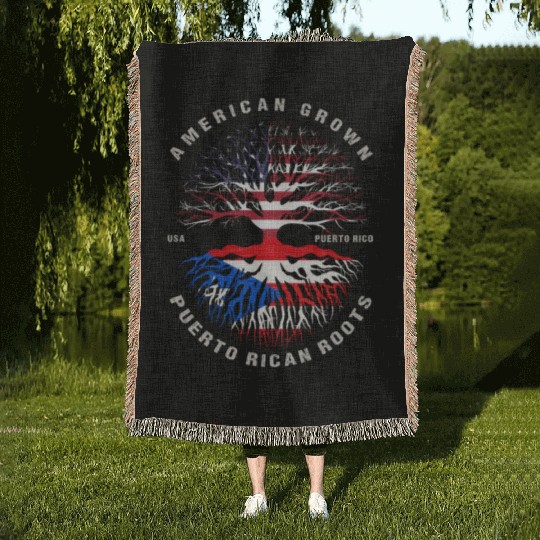 American Grown Puerto Rican Roots Puerto Rico Flag Woven Blankets