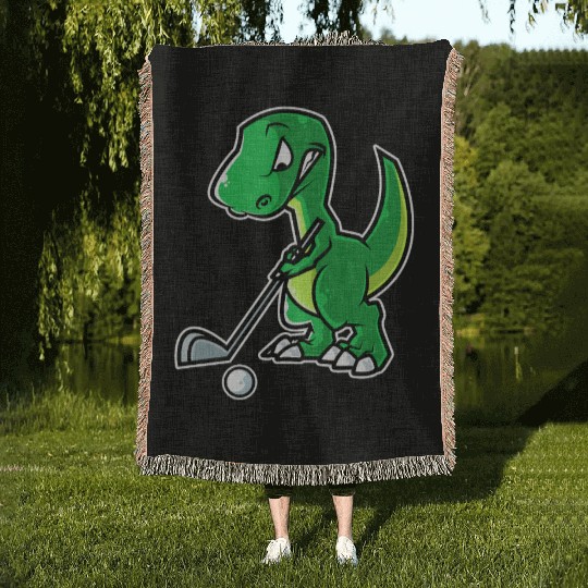 Tyrannosaurus Golf Player Golfer Golfing Funny Woven Blankets