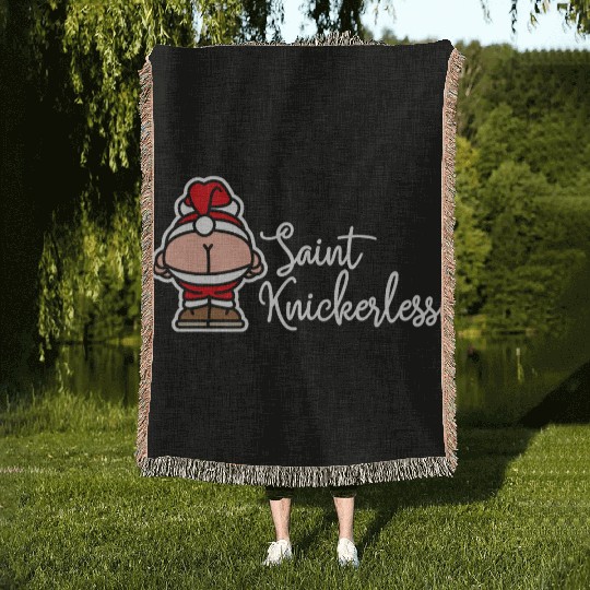 St. Knickerless funny Santa Claus Christmas puns Woven Blankets