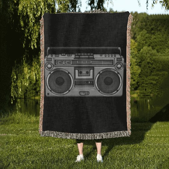 Old School Hip Hop 90s Nostalgia BoomBox Woven Blankets