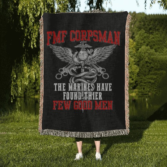 FMF Devil US Navy Corpsman DOC Badass Army Veteran Woven Blankets