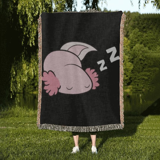Axolotl Mexican Salamander Relaxing Tired Axolotl Woven Blankets