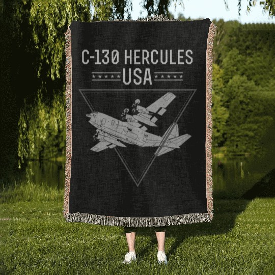 C 130 Hercules US Airborne Fighter Pilot Woven Blankets