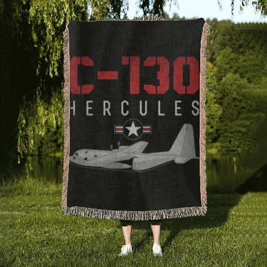 C 130 Hercules US Airborne Fighter Pilot Woven Blankets