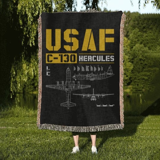 C 130 Hercules US Airborne Fighter Pilot Woven Blankets