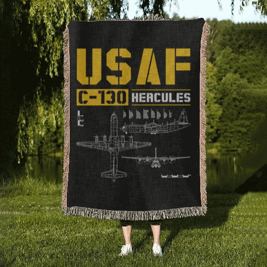 C 130 Hercules US Airborne Fighter Pilot Woven Blankets