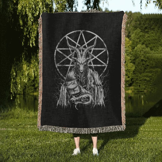Demonic Baphomet Goat Woven Blankets