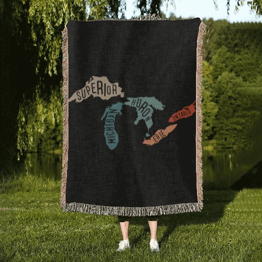 Great lakes USA, Michigan Lake Erie Lake Woven Blankets