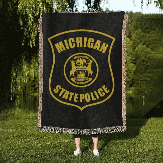 michigan state police logo for black Woven Blankets