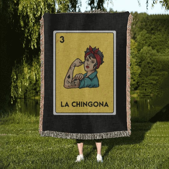 La Chingona Mexican Lottery Bingo Game Card Player Woven Blankets