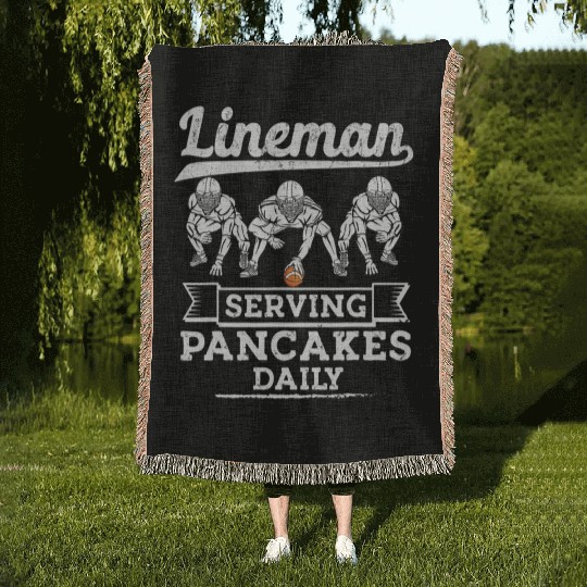 Football Lineman Serving Pancakes Daily Offensive Woven Blankets