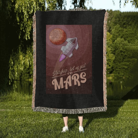 Starship, let is sail to Mars - Poster Woven Blankets