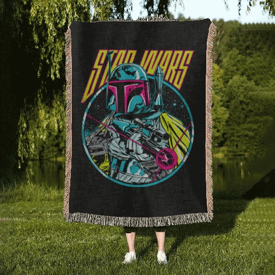 Star Wars Boba Fett Neon Blaster Vintage Graphic Woven Blankets