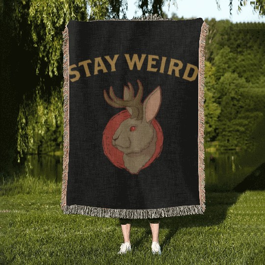 Stay Weird Cryptozoology Cryptid Jackalope product Woven Blankets