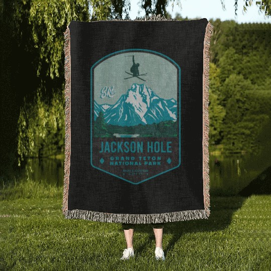 Jackson Hole Ski Badge Woven Blankets
