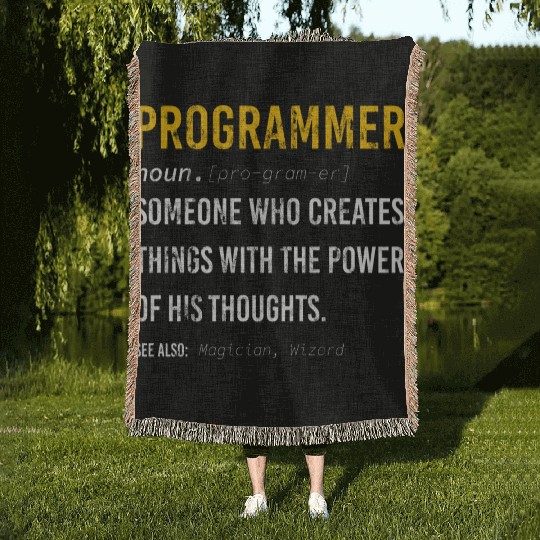 dev programmer funny definition power of thoughts Woven Blankets