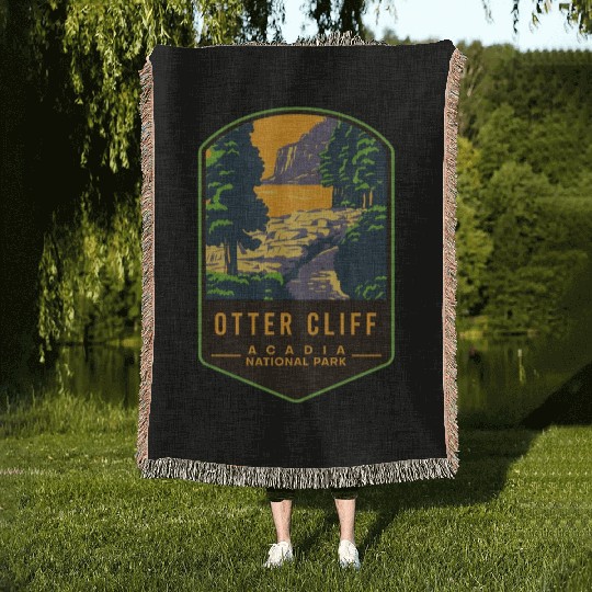Otter Cliff Acadia National Park Woven Blankets