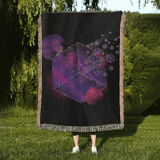 Galaxy Planet Moon Universe Cube Space Woven Blankets