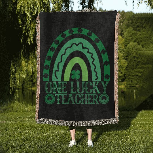 One Lucky Teacher Rainbow St Patrick’s Day Woven Blankets